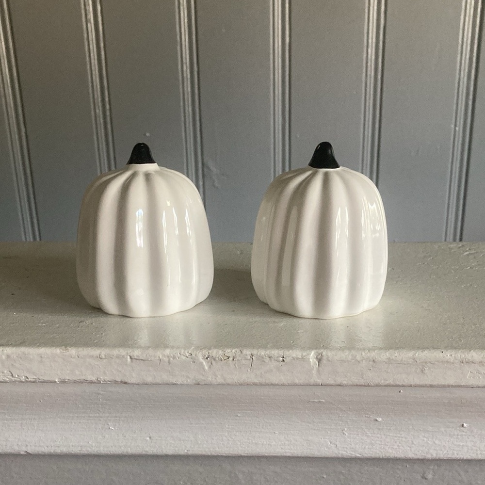 NWT- Set of 2- White Pearl Glazed Porcelain Pumpkin Decorations
